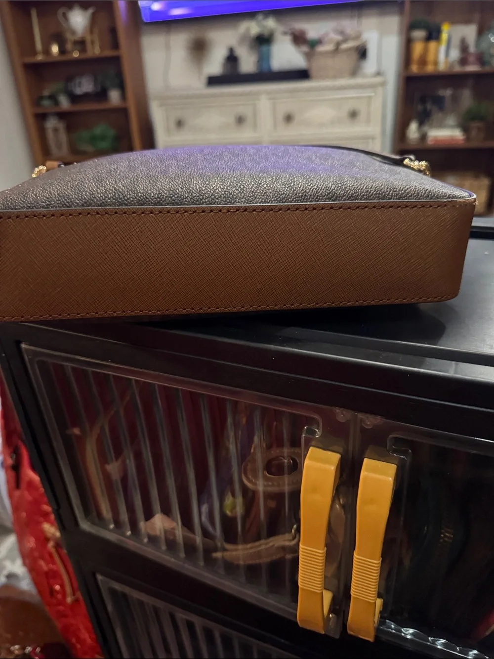 Michael Kors Brown Signature MK Logo Crossbody with Gold Chain